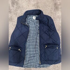 J. Crew Navy Quilted Zip Puffer Vest with Checkered Lining